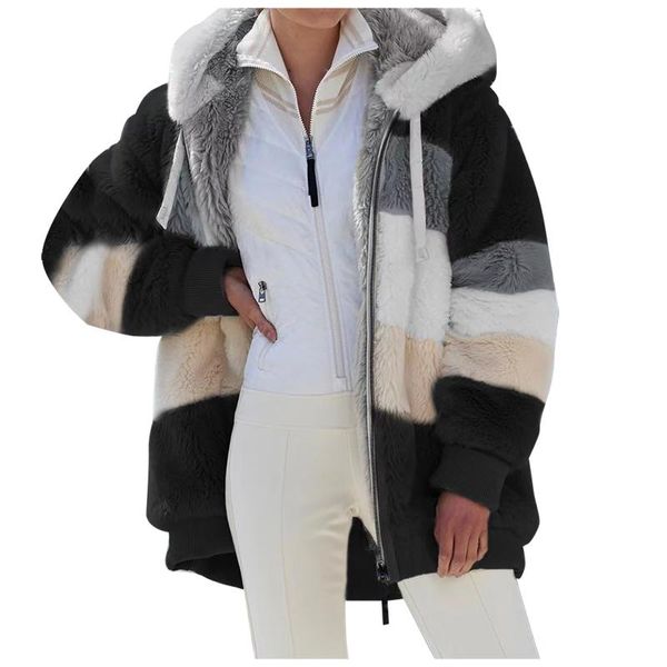 women's wool & blends fall/winter loose plush multicolor hooded coat hoodie sweater jacket, Black
women's wool & blends fall/winter loose plush multicolor hooded coat hoodie sweater jacket, Black