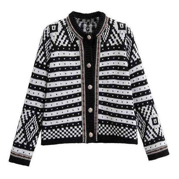 vintage jacquard geometric striped knitting cardigan women o neck single-breasted button sweater long sleeve short jumper 210429, White;black
vintage jacquard geometric striped knitting cardigan women o neck single-breasted button sweater long sleeve short jumper 210429, White;black