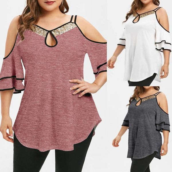 women's blouses & shirts plus size women sequins neck cold shoulder ruffled sleeve irregular hem blouse suitable for work school shoppi, White
women's blouses & shirts plus size women sequins neck cold shoulder ruffled sleeve irregular hem blouse suitable for work school shoppi, White