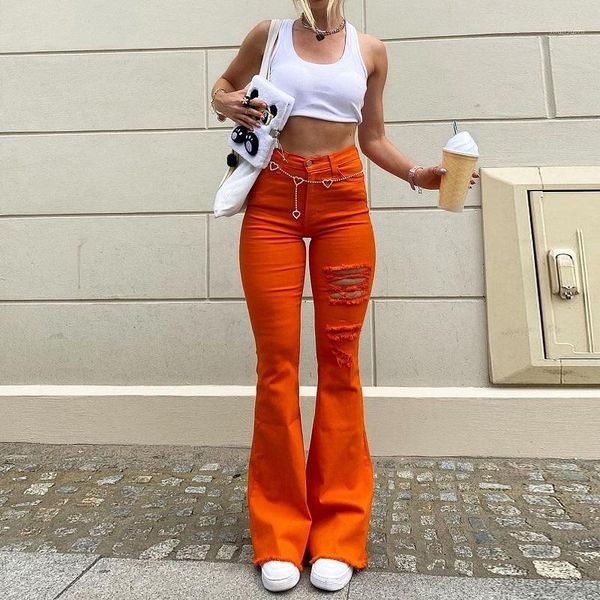 women's jeans fashion woman girls high waist solid color hole denim flared pant ripped outwear street women clothes, Blue
women's jeans fashion woman girls high waist solid color hole denim flared pant ripped outwear street women clothes, Blue
