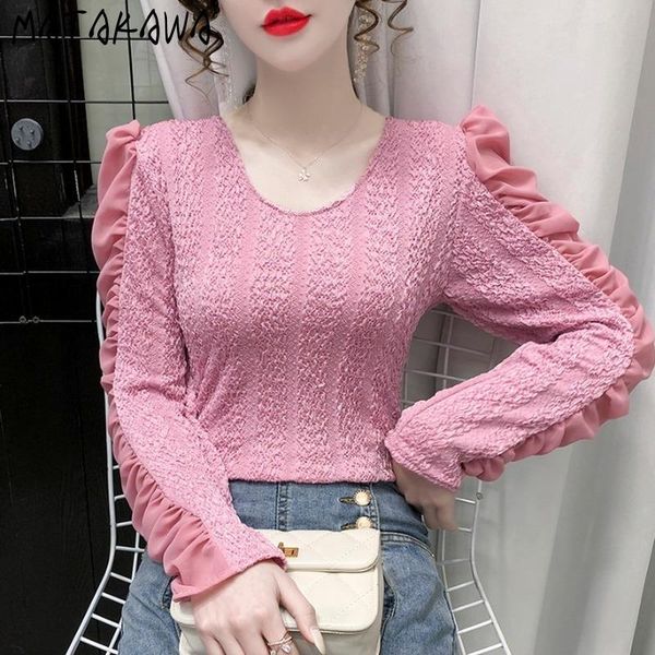 women's t-shirt matakawa mesh stitching pleated slim long-sleeved woman tshirts korean fashion pure color bottoming shirt, White
women's t-shirt matakawa mesh stitching pleated slim long-sleeved woman tshirts korean fashion pure color bottoming shirt, White