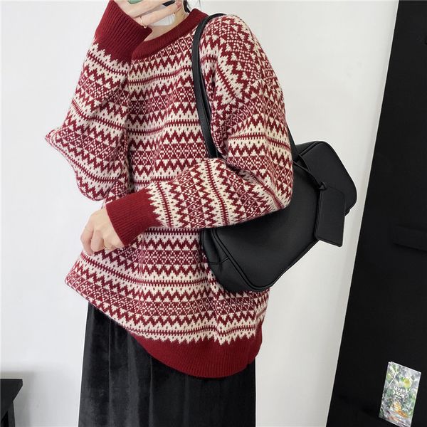 fashion retro contrast casual pullover sweater women autumn winter simple lazy wind oversize outer wear knitted 210520, White;black
fashion retro contrast casual pullover sweater women autumn winter simple lazy wind oversize outer wear knitted 210520, White;black
