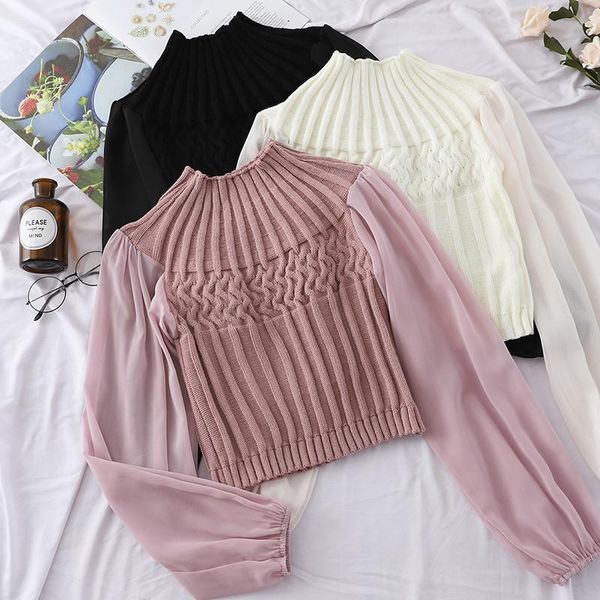 women's sweaters autumn women turtleneck knitted pullovers chiffon patchwork sweater ladies bottoming lantern sleeve knitwear short, White;black
women's sweaters autumn women turtleneck knitted pullovers chiffon patchwork sweater ladies bottoming lantern sleeve knitwear short, White;black