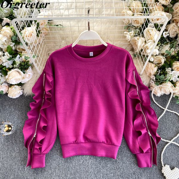 chic zipper lotus leaf trim sleeve space cotton sweashirt women's soft casual fashion o-neck pullover 210525, Black
chic zipper lotus leaf trim sleeve space cotton sweashirt women's soft casual fashion o-neck pullover 210525, Black