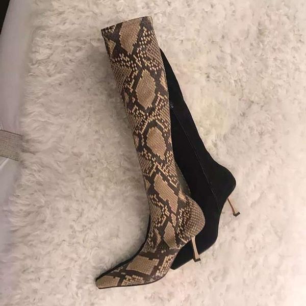 boots snake skin high heels shoes woman sock patchwork knee women pumps botas largas mujer autumn bota feminina, Black
boots snake skin high heels shoes woman sock patchwork knee women pumps botas largas mujer autumn bota feminina, Black