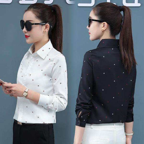 women's blouses & shirts women 2021 spring autumn long sleeve printed female slim bottom ladies fashion plus size chiffon n12, White