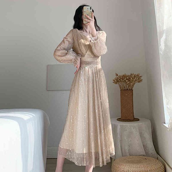 women spring korean chic design elegant temperament wild dress female v neck lantern sleeve glistening a line dress 210514, Black;gray
women spring korean chic design elegant temperament wild dress female v neck lantern sleeve glistening a line dress 210514, Black;gray