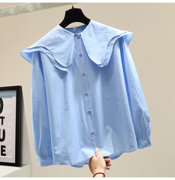 women's blouses & shirts 2021 autumn korean style loose temperament blouse pure color simple doll collar long sleeve casual shirt blue, White
women's blouses & shirts 2021 autumn korean style loose temperament blouse pure color simple doll collar long sleeve casual shirt blue, White