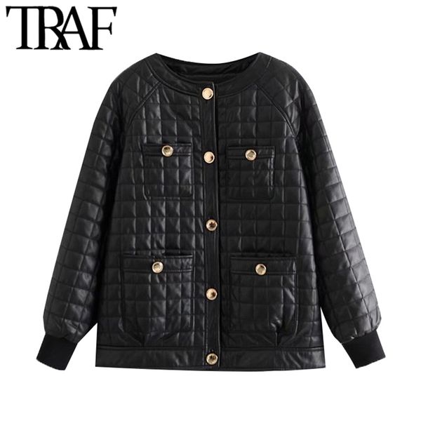 women fashion with metal buttons faux leather loose jacket coat vintage long sleeve pockets outerwear chic 210507, Black;brown
women fashion with metal buttons faux leather loose jacket coat vintage long sleeve pockets outerwear chic 210507, Black;brown