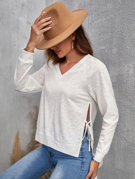 v-neck split tie side sweatshirt o2id#, White;black
v-neck split tie side sweatshirt o2id#, White;black