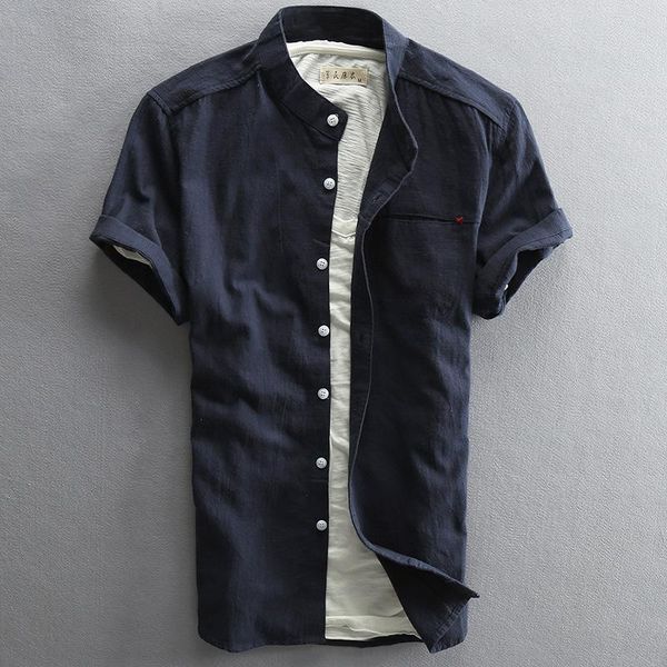 slim fit mandarin collar short sleeve linen cotton shirt men white green dark blue men's casual summer shirts with pocket, White;black
slim fit mandarin collar short sleeve linen cotton shirt men white green dark blue men's casual summer shirts with pocket, White;black