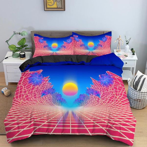 bedding sets neon grid and purple sun set retro duvet cover abstract comforter with pillowcase king home textiles
bedding sets neon grid and purple sun set retro duvet cover abstract comforter with pillowcase king home textiles