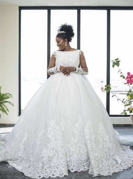 princess pearls beaded wedding dresses with long sleeve 2021 appliques lace plus size african bridal ball gown floor length tulle removable, White
princess pearls beaded wedding dresses with long sleeve 2021 appliques lace plus size african bridal ball gown floor length tulle removable, White