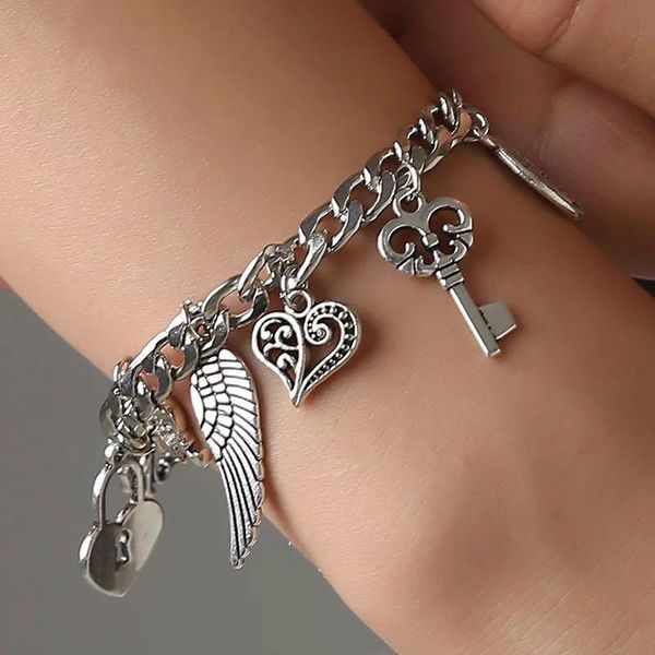 bohemia chain bracelet for women silver color heart wing lock shaped pendant bracelets jewelry boho gift charm, Golden;silver
bohemia chain bracelet for women silver color heart wing lock shaped pendant bracelets jewelry boho gift charm, Golden;silver