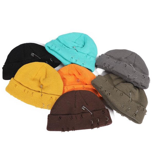 beanies autumn winter kpop solid color warm knitted hat men women holes pin three ring beanie cap soft cotton bonnet