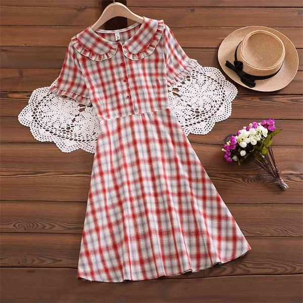summer preppy style dresses women peter pan 2 collar plaid vintage ruffles mori girl sweet a-line short sleeve 210520, Black;gray
summer preppy style dresses women peter pan 2 collar plaid vintage ruffles mori girl sweet a-line short sleeve 210520, Black;gray