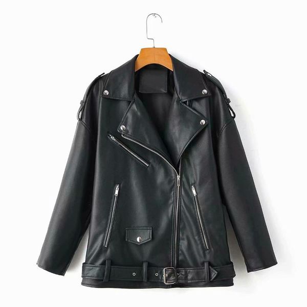 women's leather & faux 2021 women autumn winter plus size fake pu motorcycle jackets female long bf style oversized coats streetwear be, Black
women's leather & faux 2021 women autumn winter plus size fake pu motorcycle jackets female long bf style oversized coats streetwear be, Black