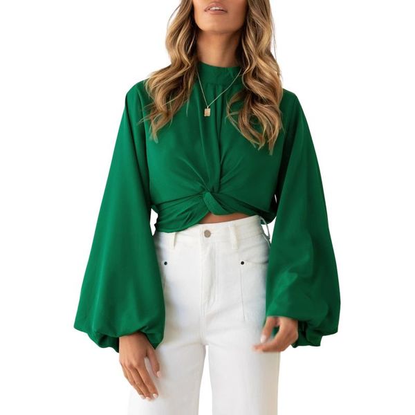 women's blouses & shirts wsevypo women twist knotted hem blouse elegant fashion solid color round neck long lantern sleeve crop for of, White
women's blouses & shirts wsevypo women twist knotted hem blouse elegant fashion solid color round neck long lantern sleeve crop for of, White
