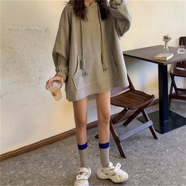 autumn 2021 new korean women's loose and thin hooded long sleeve sweater, Black