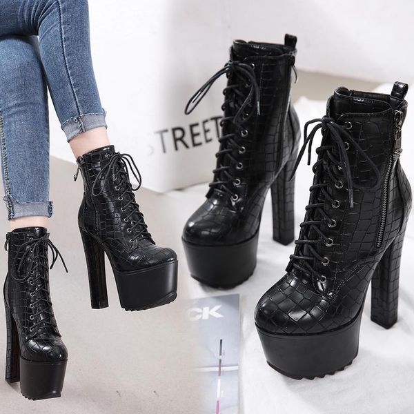boots fashion female 16cm high heel platform lace up ankle for women autumn winter shoes pole dancing boot, Black
boots fashion female 16cm high heel platform lace up ankle for women autumn winter shoes pole dancing boot, Black