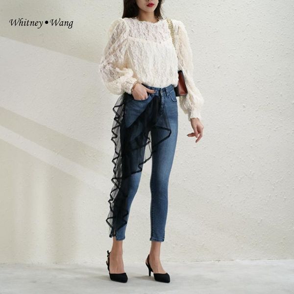 women's jeans whitney wang 2021 spring fashion streetwear mesh ruffles side patchwork skinny women stylish denim pants plus size 5xl, Blue
women's jeans whitney wang 2021 spring fashion streetwear mesh ruffles side patchwork skinny women stylish denim pants plus size 5xl, Blue