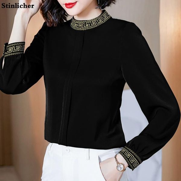 women's blouses & shirts fashion embroidery satin silk shirt blouse elegant long-sleeved stand collar office ladies work spring autumn, White
women's blouses & shirts fashion embroidery satin silk shirt blouse elegant long-sleeved stand collar office ladies work spring autumn, White