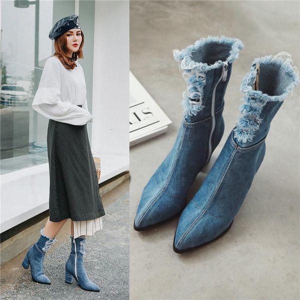 boots pxelena design denim ankle women blue pointed toe vintage chunky block square high heels short riding 2021 34-43, Black
boots pxelena design denim ankle women blue pointed toe vintage chunky block square high heels short riding 2021 34-43, Black