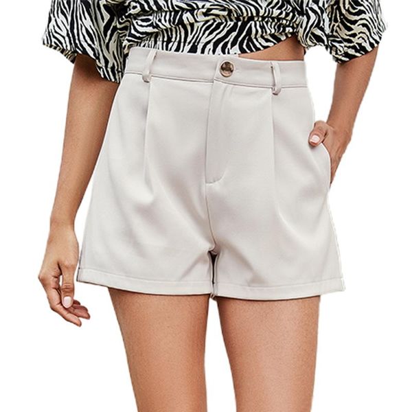 women's shorts casual solid color women high waist plain ladies summer beach loose short pants elegant office lady, White;black
women's shorts casual solid color women high waist plain ladies summer beach loose short pants elegant office lady, White;black