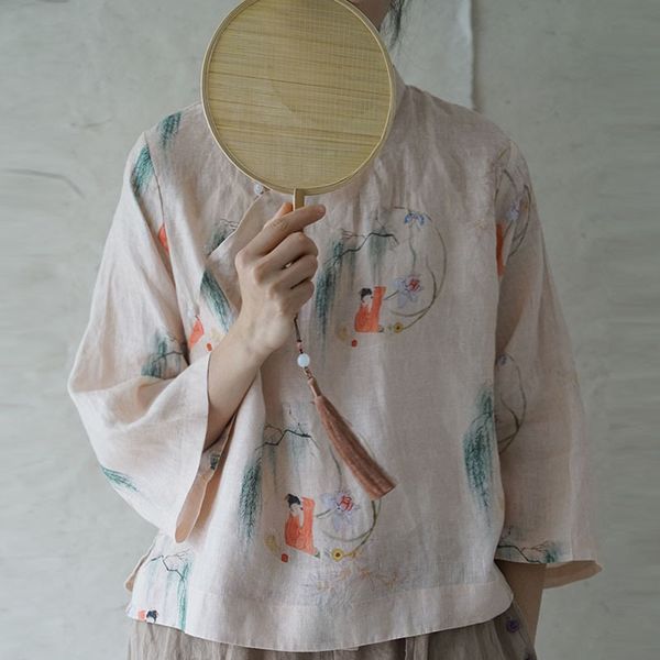 johnature women retro stand collar plate buckle fashion floral print shirt summer cotton linen comfortable women 210521, White
johnature women retro stand collar plate buckle fashion floral print shirt summer cotton linen comfortable women 210521, White