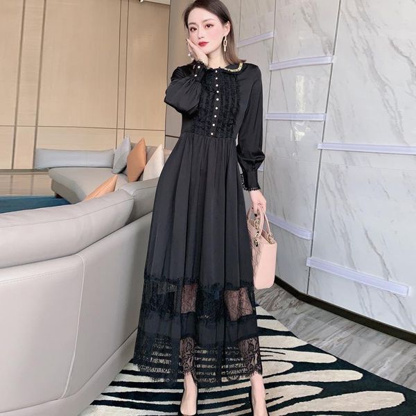 women fashion turn down collar beading lace full sleeve dress casual dresses, Black;gray
women fashion turn down collar beading lace full sleeve dress casual dresses, Black;gray