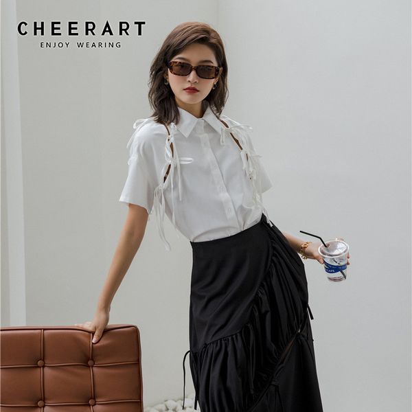 bandage white short sleeve shirt women and blouse button up collar high fashion designer clothing 210427
bandage white short sleeve shirt women and blouse button up collar high fashion designer clothing 210427