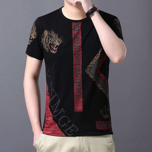 men's short sleeve t-shirt summer fashion brand slim tiger head trend printing half, White;black