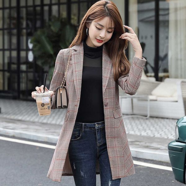 fashionable women's long jacket slim plaid blazer temperament office suit plus size winter women 210527, White;black
fashionable women's long jacket slim plaid blazer temperament office suit plus size winter women 210527, White;black