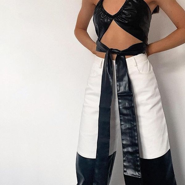women's pants & capris 2021 winter autumn high-waisted straight tube pu leather patchwork female street fashion casual trousers, Black;white
women's pants & capris 2021 winter autumn high-waisted straight tube pu leather patchwork female street fashion casual trousers, Black;white
