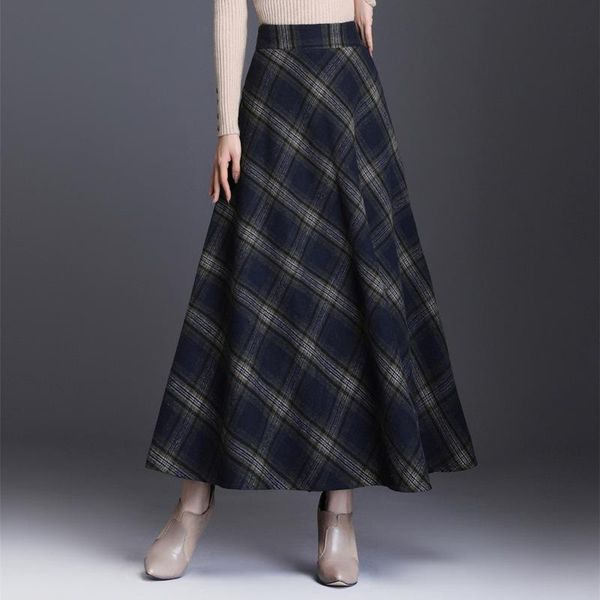 high waist midi skirt wool large s-3xl a-pleated 2021 winter women's plaid long skirts, Black 
high waist midi skirt wool large s-3xl a-pleated 2021 winter women's plaid long skirts, Black