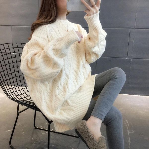 women's sweaters 2021 winter fashion casual round neck pullover sweater mid-length korean loose women, White;black
women's sweaters 2021 winter fashion casual round neck pullover sweater mid-length korean loose women, White;black