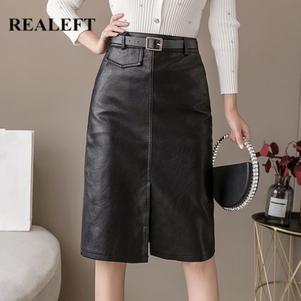 autumn winter black pu leather wrap midi skirts with belt high waist front split sheath ol pencil female 210428
autumn winter black pu leather wrap midi skirts with belt high waist front split sheath ol pencil female 210428