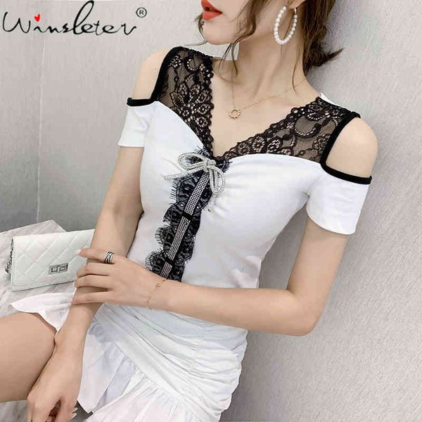 women's t-shirt summer european clothes t-shirt fashion patchwork lace up off shouder women ropa mujer shirt cotton tees, White
women's t-shirt summer european clothes t-shirt fashion patchwork lace up off shouder women ropa mujer shirt cotton tees, White