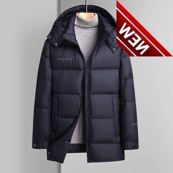 new winter men's mid-length warm down jacket fashion casual hooded white duck coat male brand clothing, Black
new winter men's mid-length warm down jacket fashion casual hooded white duck coat male brand clothing, Black