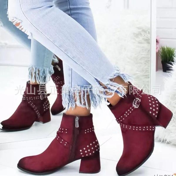 fashion women's shoes boots winter thick heel rivet short female large size round head belt buckle, Black
fashion women's shoes boots winter thick heel rivet short female large size round head belt buckle, Black