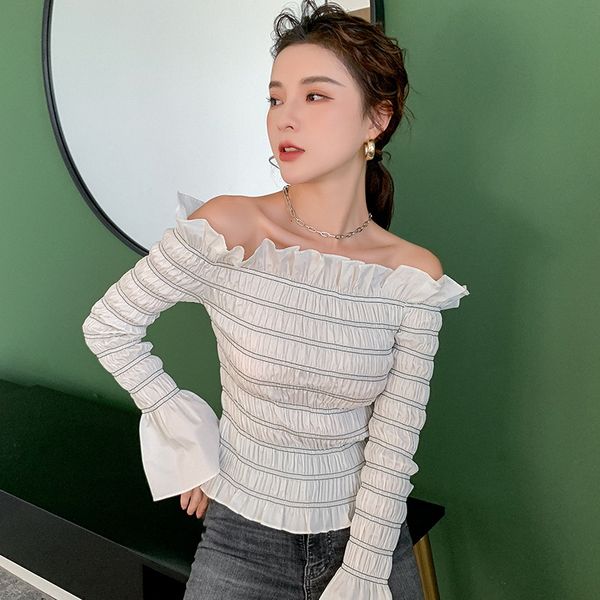 blouses comfortable fashion striped quality wild short work off basic female shirt, White
blouses comfortable fashion striped quality wild short work off basic female shirt, White