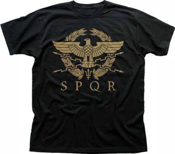 spqr roman gladiator imperial golden eagle army printed t-shirt fn9183, White;black 
spqr roman gladiator imperial golden eagle army printed t-shirt fn9183, White;black