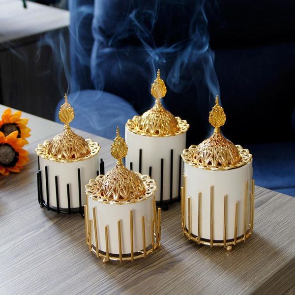 simple incense holder with cover modern european-style metal ceramic burner zinc alloy middle east arab aroma diffuser fragrance lamps
simple incense holder with cover modern european-style metal ceramic burner zinc alloy middle east arab aroma diffuser fragrance lamps