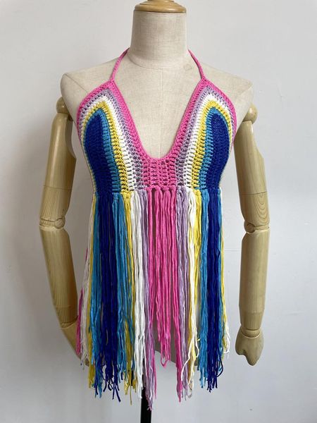 women's swimwear crochet hollow out tassel beach cover up women mini beachwear rainbow stripes bathing suit e-05, White;black
women's swimwear crochet hollow out tassel beach cover up women mini beachwear rainbow stripes bathing suit e-05, White;black