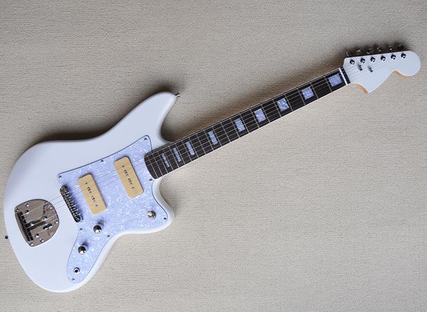 white electric guitar with p90 pickups,rosewood fretboard,white pearl pickguard,offering customized service
white electric guitar with p90 pickups,rosewood fretboard,white pearl pickguard,offering customized service