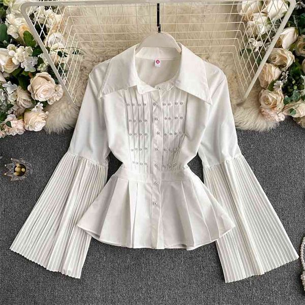 women's young style shirt pleated flare sleeve turn-down colloar heavy work beaded slim fit short autumn female gk534 210507, White
women's young style shirt pleated flare sleeve turn-down colloar heavy work beaded slim fit short autumn female gk534 210507, White