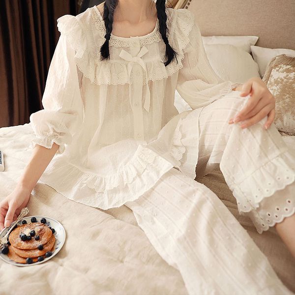 Womens Princess Dots Jacquard Fabric Pajama Sets.Tops+Pants.Vintage Lace Pyjamas Suit.Ladies Girls Royal Style Home Sleepwear, White
Womens Princess Dots Jacquard Fabric Pajama Sets.Tops+Pants.Vintage Lace Pyjamas Suit.Ladies Girls Royal Style Home Sleepwear, White