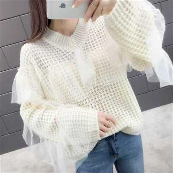 Women's Sweaters 2021 Autumn Korean Fashion Sweater Gauze Ruffles Patchwork Knit Pullover Long Sleeve Hollow-out Women Clothes Pull Jumpers, White;black
Women's Sweaters 2021 Autumn Korean Fashion Sweater Gauze Ruffles Patchwork Knit Pullover Long Sleeve Hollow-out Women Clothes Pull Jumpers, White;black