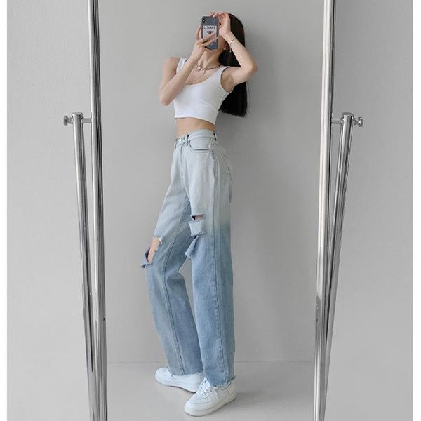 women's jeans loose for women high waist woman, Blue