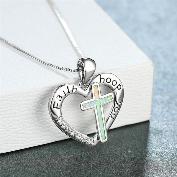 pendant necklaces english imitation opal cross necklace rhinestones love heart jesus religion chain womens jewelry, Silver
pendant necklaces english imitation opal cross necklace rhinestones love heart jesus religion chain womens jewelry, Silver